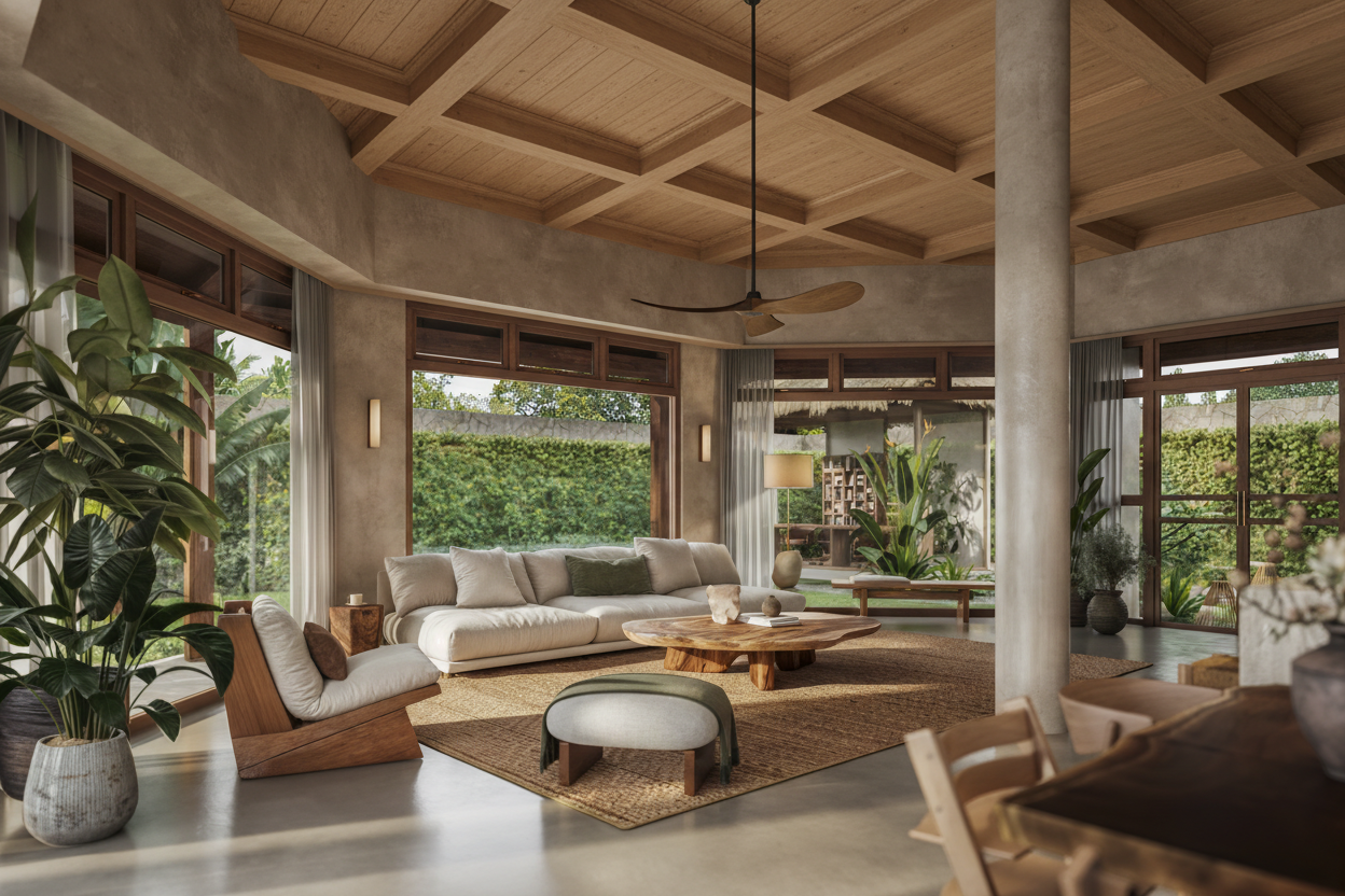 Coffered beam grid ceiling